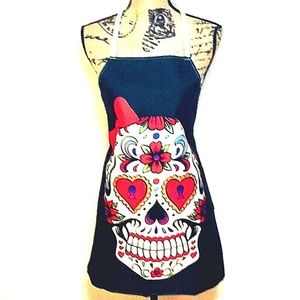 Kitchen Apron Sugar Skull Day of the Dead Black